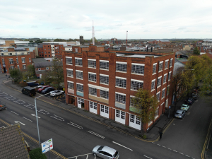 An aerial view of The Generator building in Frederick Street, Loughborough