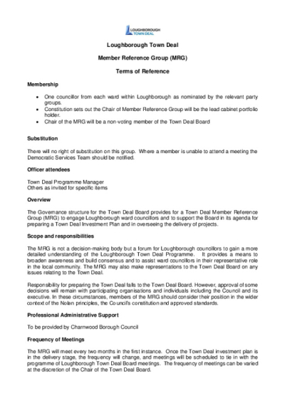 Loughborough Town Deal Member Reference Group - Terms of Reference