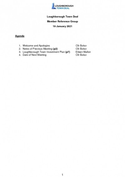 Loughborough Town Deal - Member Reference Group - January 19, 2021 - Agenda