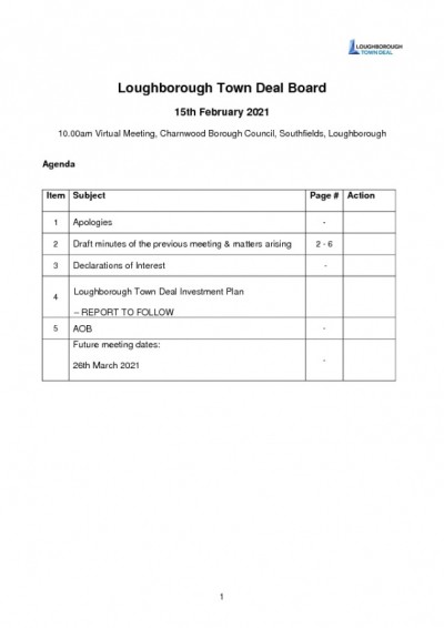 Loughborough Town Deal Board Meeting - Agenda - February 15, 2021