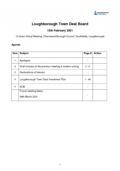 Loughborough Town Deal Board Meeting - Agenda - February 15, 2021 (updated version)
