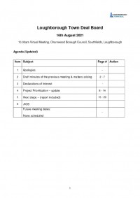 Loughborough Town Deal Board Meeting - August 16, 2021 - Meeting Agenda (UPDATED)