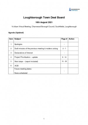 Loughborough Town Deal Board Meeting - August 16, 2021 - Meeting Agenda (UPDATED)