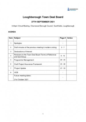 Loughborough Town Deal Board - Meeting Agenda - September 27, 2021