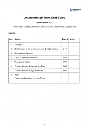 Loughborough Town Deal Board Meeting Agenda - Thursday October 21, 2021