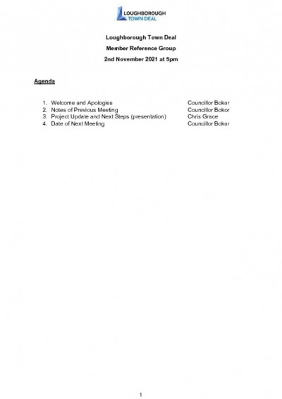 Loughborough Town Deal Member Reference Group Meeting Agenda - November 2, 2021