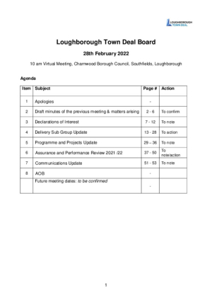 Loughborough Town Deal Board Meeting Agenda - February 28, 2022