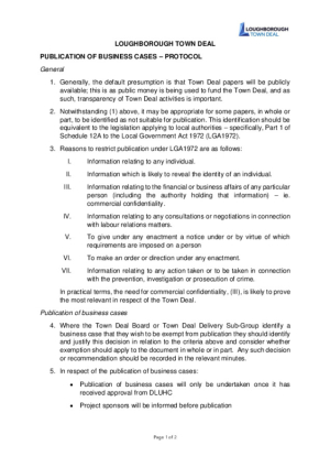 Town Deal Board Protocol for Release of Business Cases