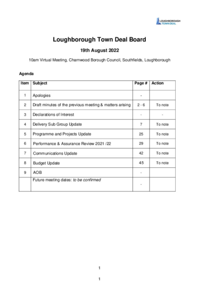 Agenda - Loughborough Town Deal Board - 19 August 2022