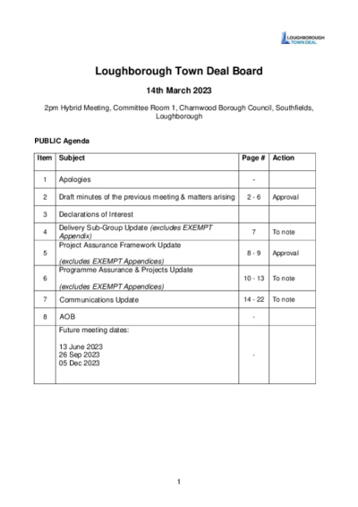 Loughborough Town Deal Board - Meeting Agenda - Tuesday March 14, 2023