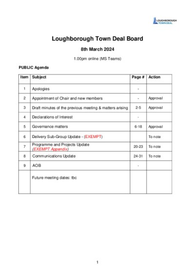 Loughborough Town Deal Board Meeting - Friday March 8, 2024